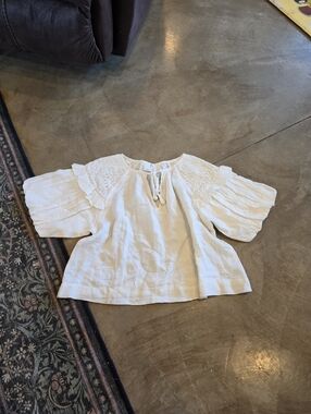 Self Contrast 100% Linen Ivory Small Spring Feminine Top